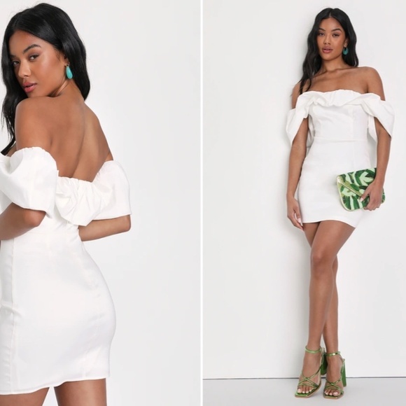 LULUS Bridal Bachelorette Engagement Bridal Shower Sexy Off the Shoulder Mini - Picture 4 of 4